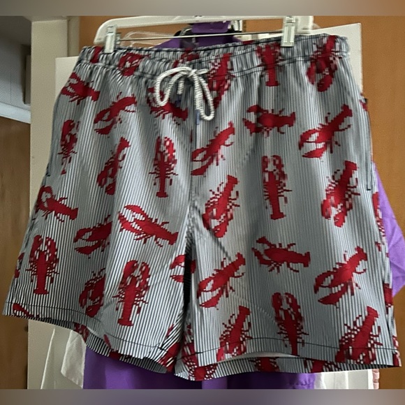 New Rainforest Men Swim Trunks Red Lobsters on Blue White Stripes size XL Summer - Picture 12 of 12